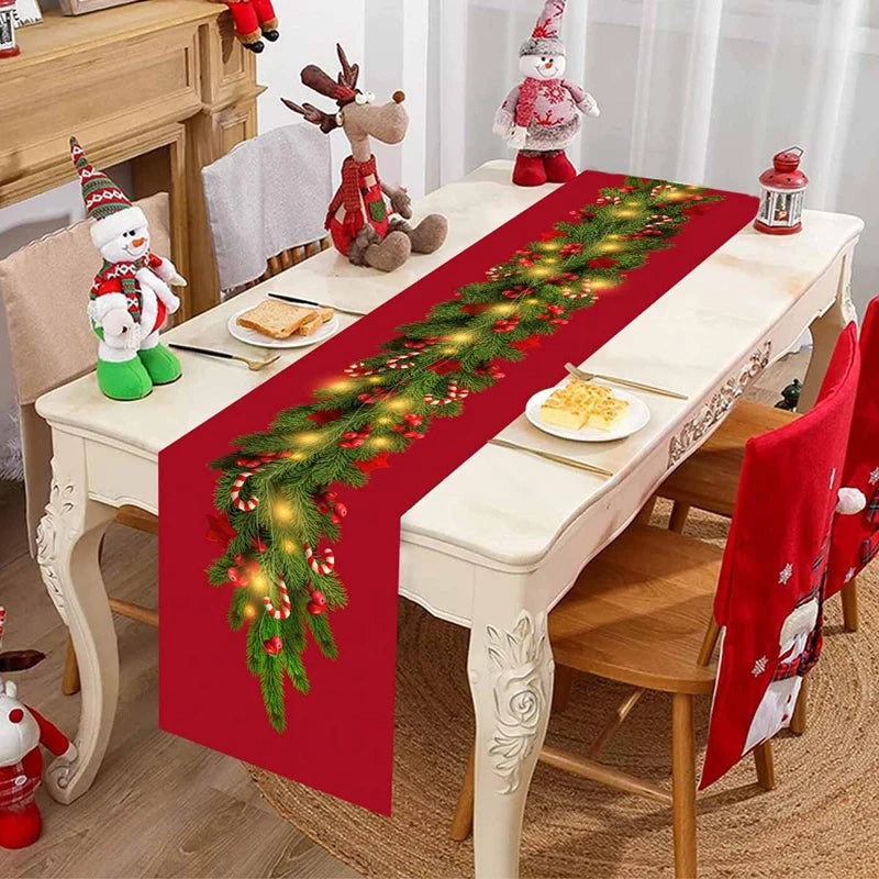 changement saison décoration noël chemin table flocons neige santa clause forêt cerfs motifs géométriques