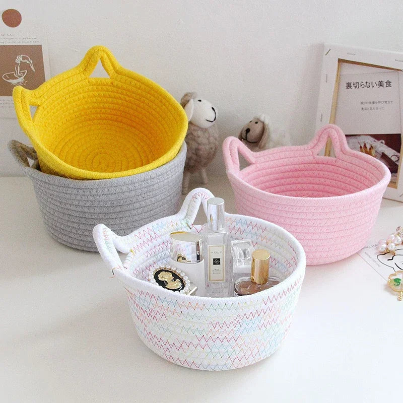 panier rangement tissu poignées cosmétiques petits objets moderne