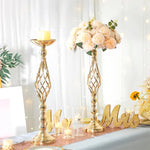 chandeliers décoratifs torsadés or fleurs artificielles bougies événements mariage table