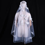 voile mariée tulle transparent fleurs 3d romantique bohème scintillantes blanc ornement floral