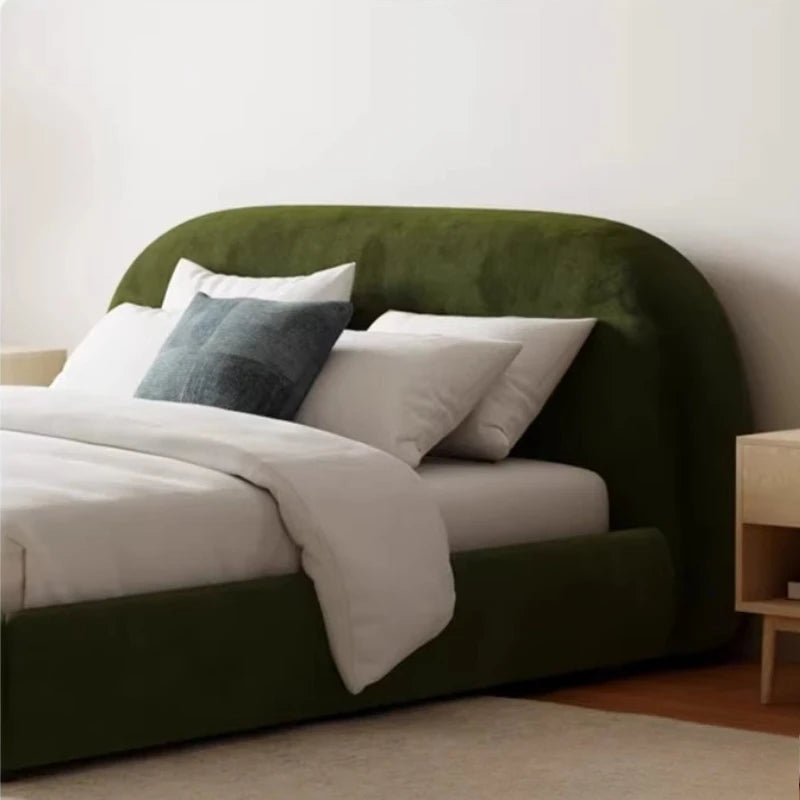 lit moderne minimaliste contemporain beige vert velours tissu uni double maison chambre coucher