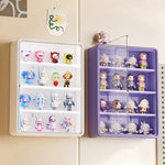 rangement mural moderne figurines blind box blanc jaune violet treillis anti poussière