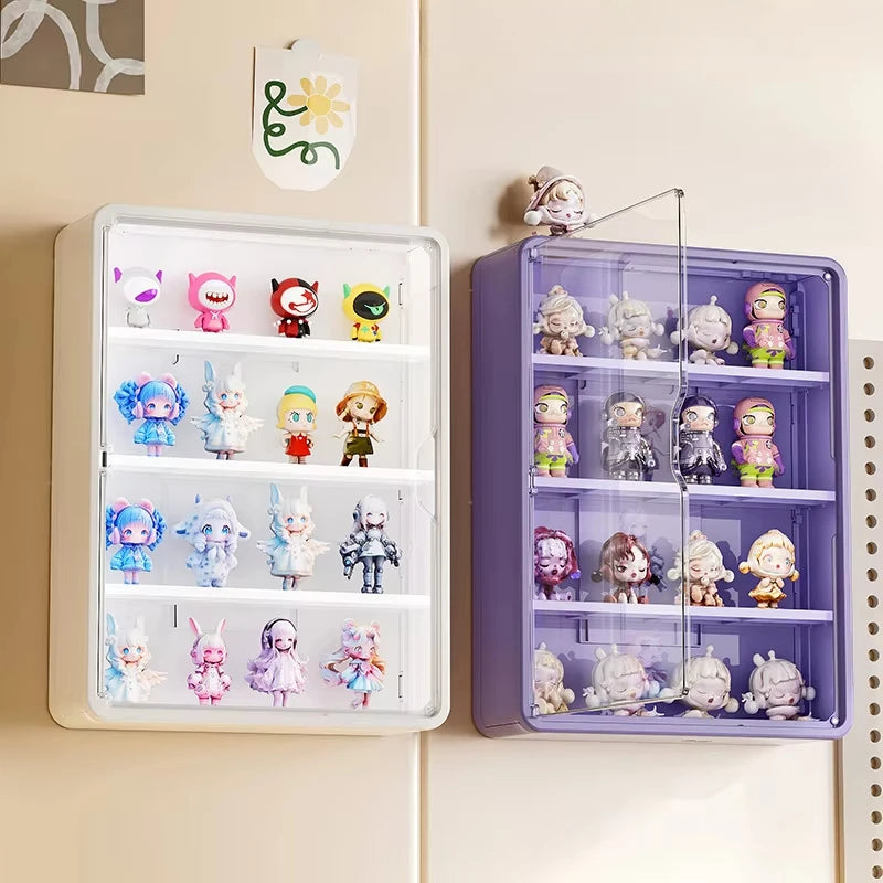 rangement mural moderne figurines blind box blanc jaune violet treillis anti poussière