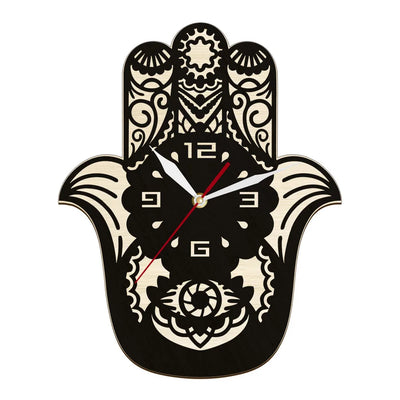 Horloge murale bois naturel main de Fatima Hamsa blanc