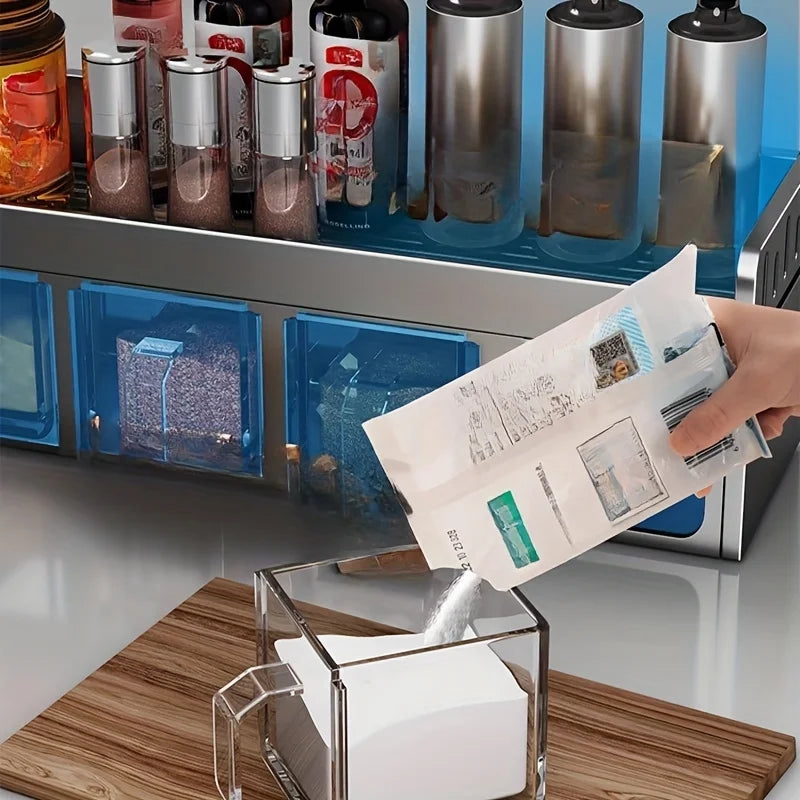 étagère murale adhésive moderne gris épices condiments boîtes transparentes couvercle rangement cuisine sans perçage