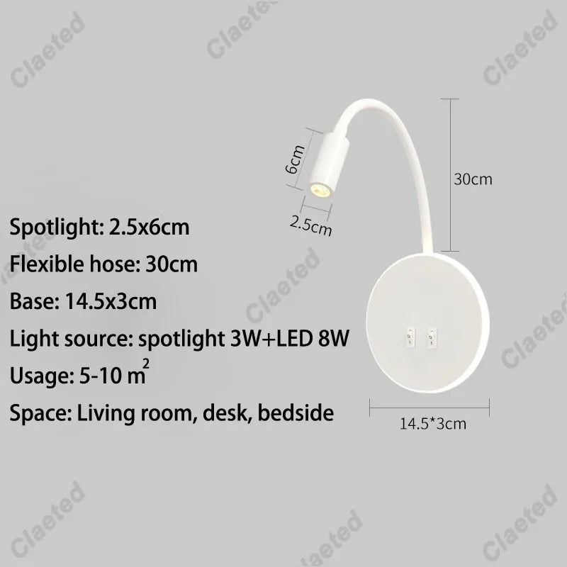 lampe murale flexible moderne noir blanc éclairage cuisine salle manger prise électrique led.angle réglable