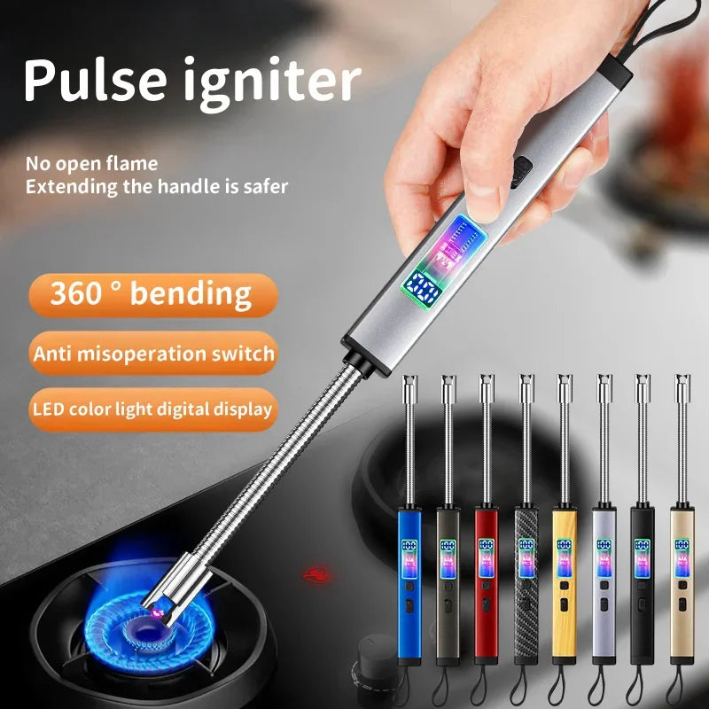 igniteur flamme pulsée électrique moderne fibre carbone windproof cigar lighter accessoire fumeur masculin cadeau