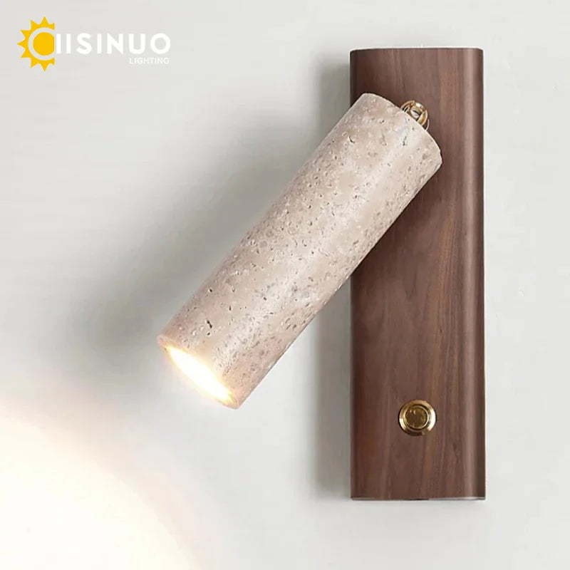 lampe murale moderne texture granulée bois beige clair interrupteur fixée chambre salon