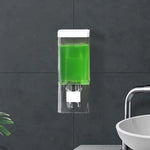 distributeur savon liquide mains transparent adhésif moderne salle bain sans trace minimaliste