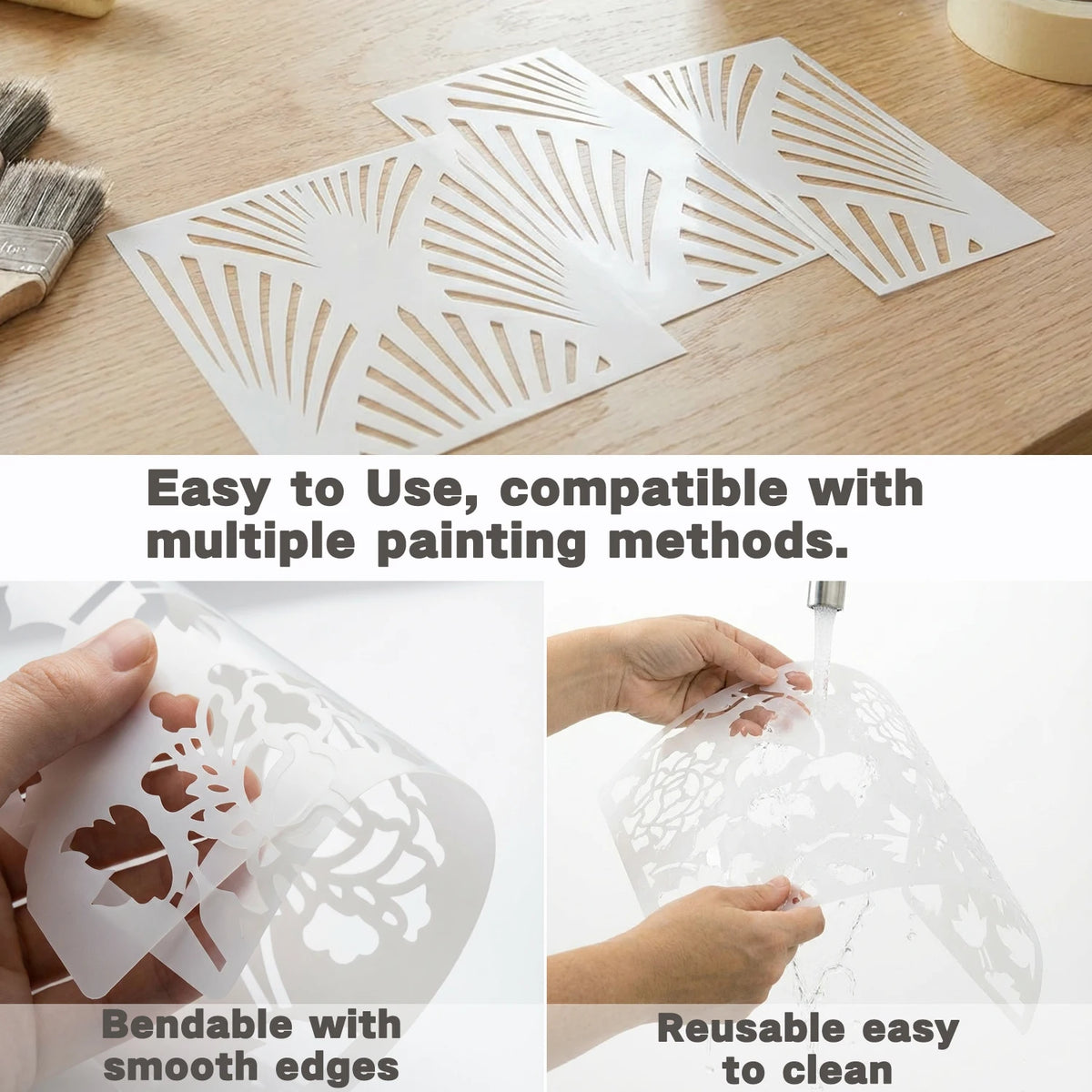 Stencil mural moderne géométrique rayures vert gris blanc adhésif opacité XL XXL