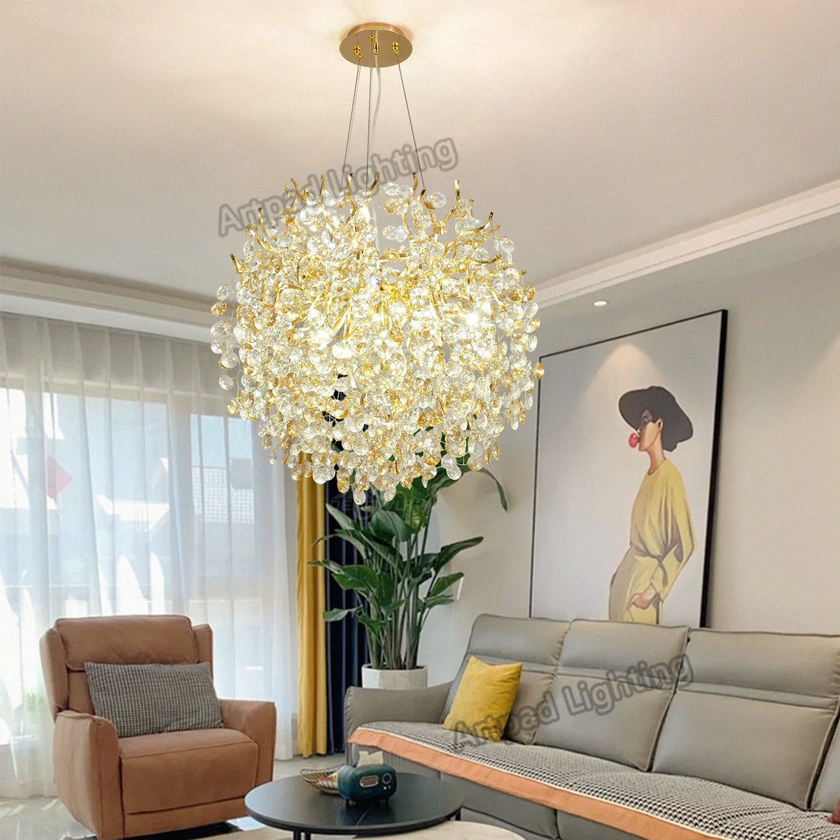 suspension lumineuse moderne or transparent branches ampoules led 120cm moderne élégant