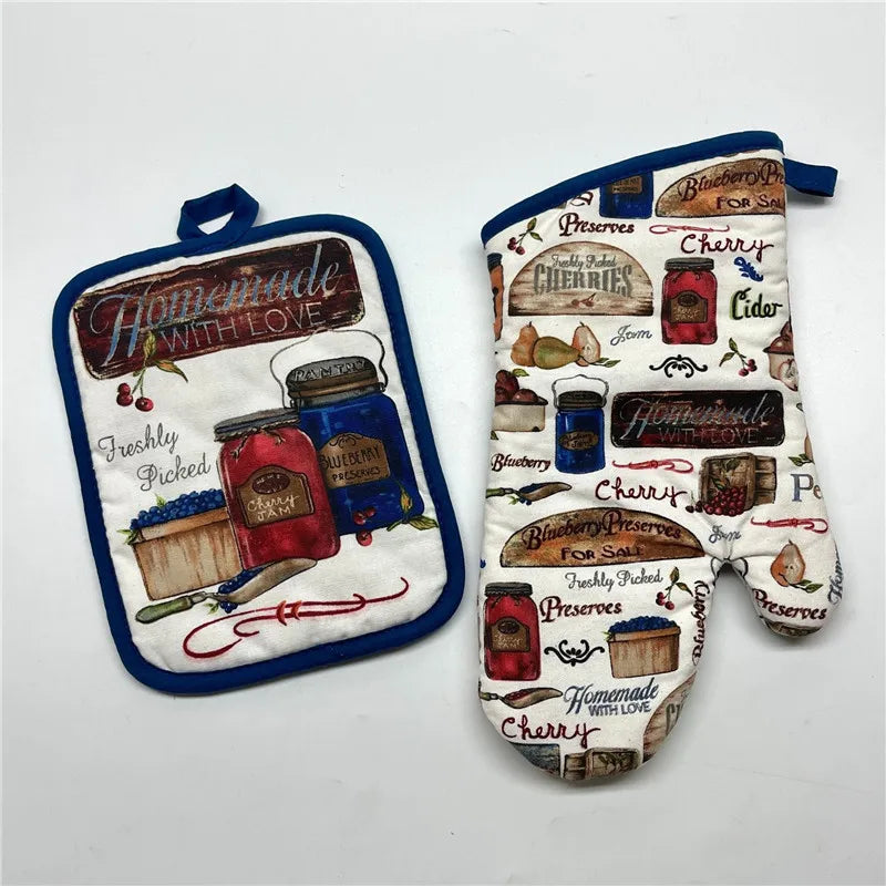 gants cuisine poignées plat motifs cuisine vintage rustique blanc noir rouge vert beige marron