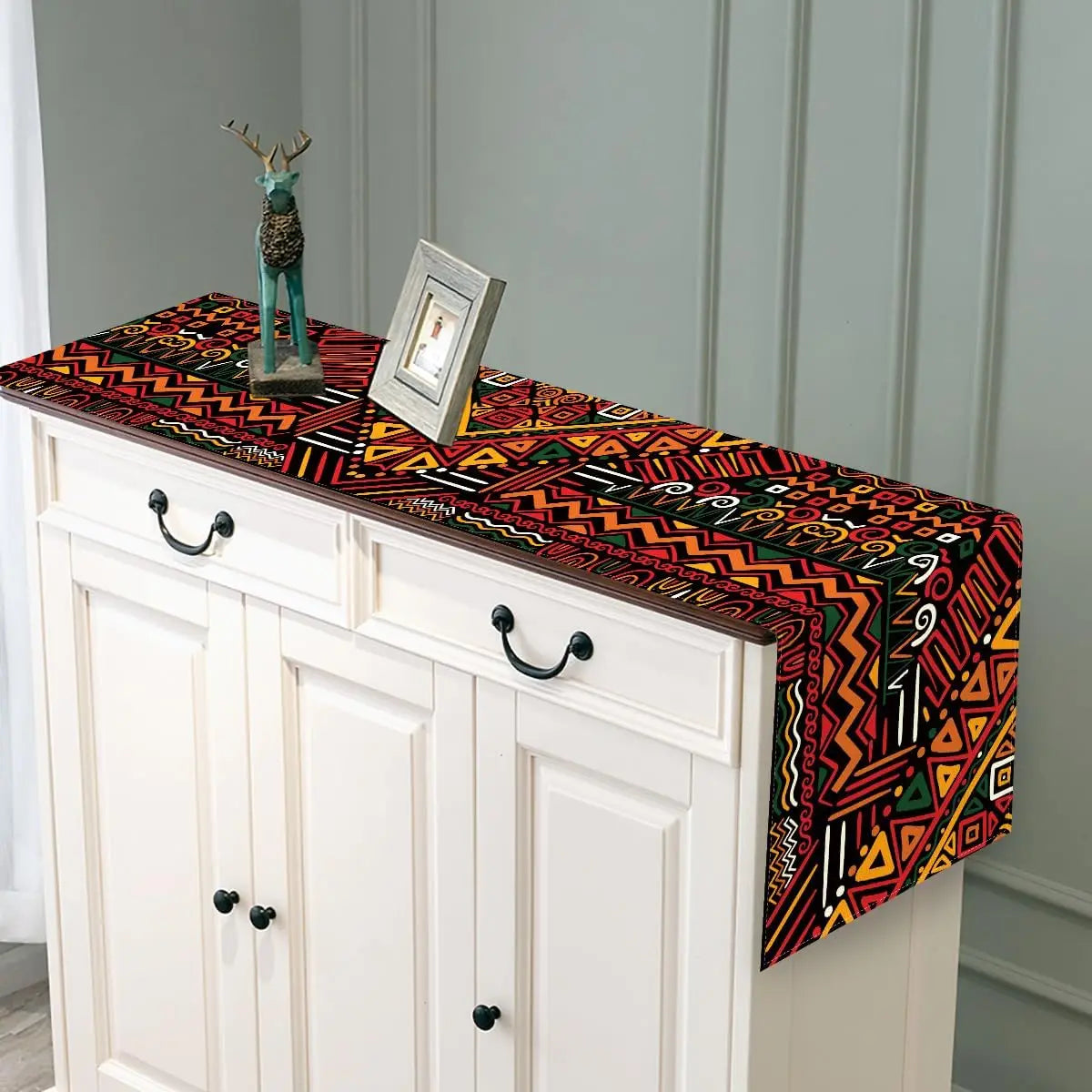nappe lin géométrique africain noire rouge verte festive décoration intérieure moderne ethniqueversible