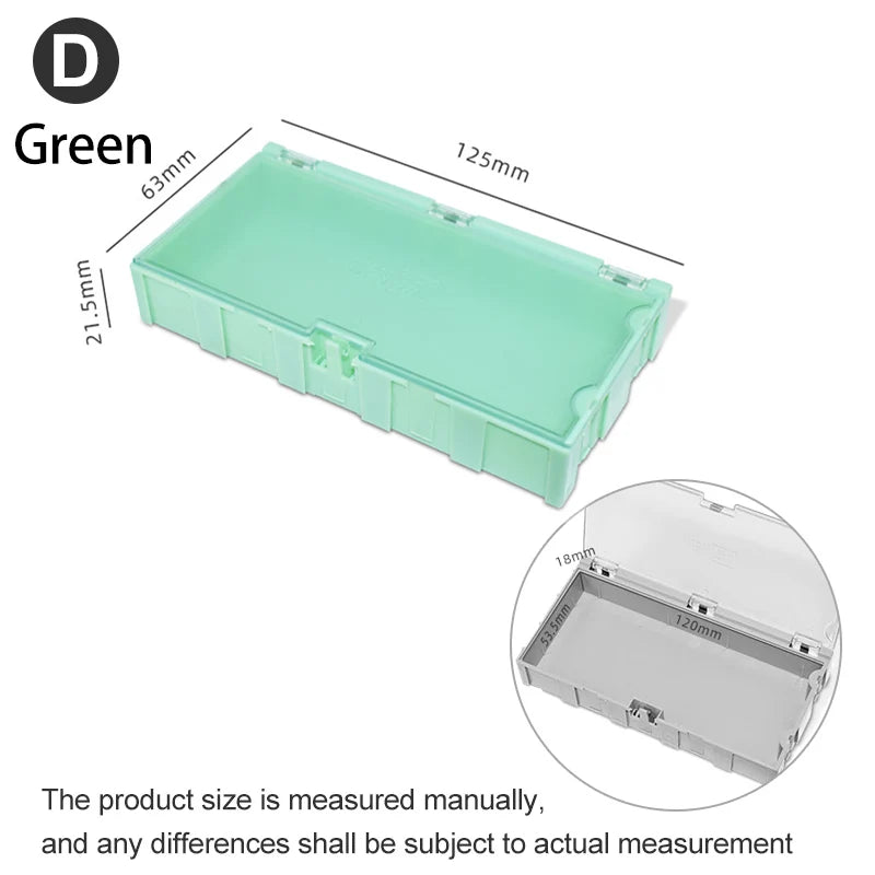boîtes rangement électroniques vert rose bleu clips fermeture pratiques modernes