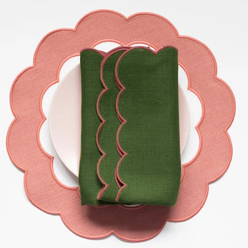 serviettes lin vert rose bord festonnés table mariage decoration boho élégantes réutilisables pastel 36cm