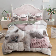housse couette chats motifs 3d taies oreiller deco moderne imprimé floral tricotOpaque