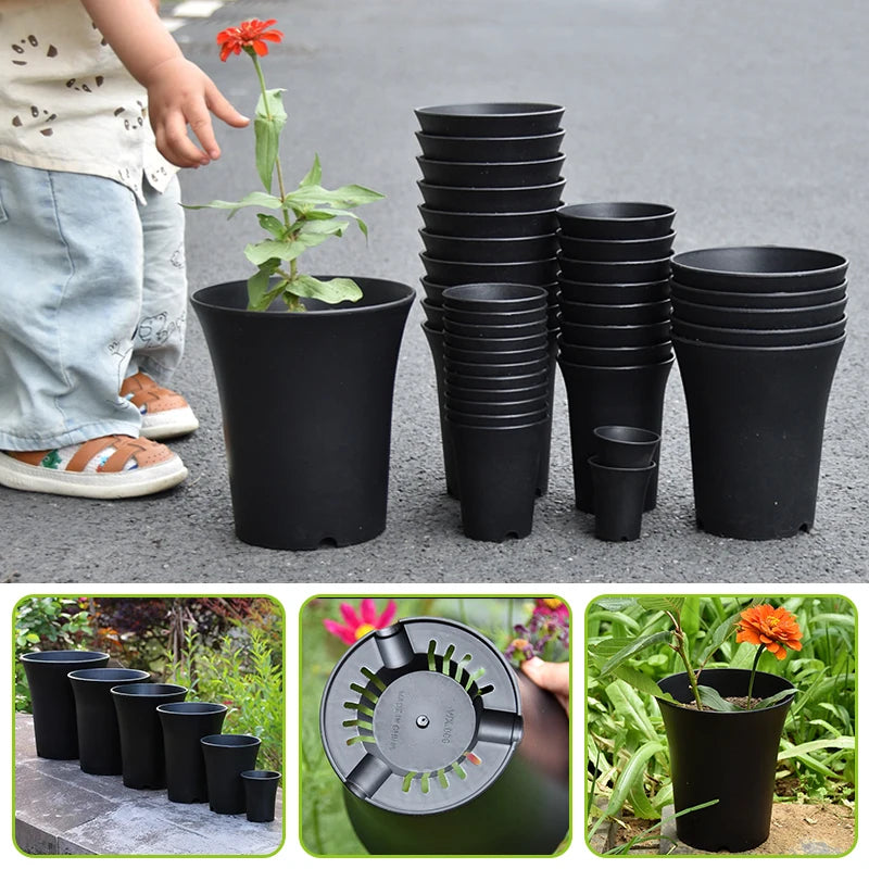 lot pots fleurs plastique noir moderne jardinières plantes succulentes décoration jardin culture intérieur