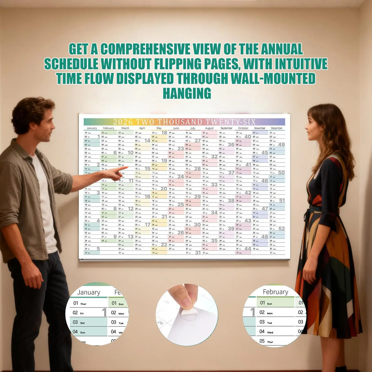 calendrier mural multicolore moderne stickers adhésifs planification mensuelle jour mois dates famille maisonécole