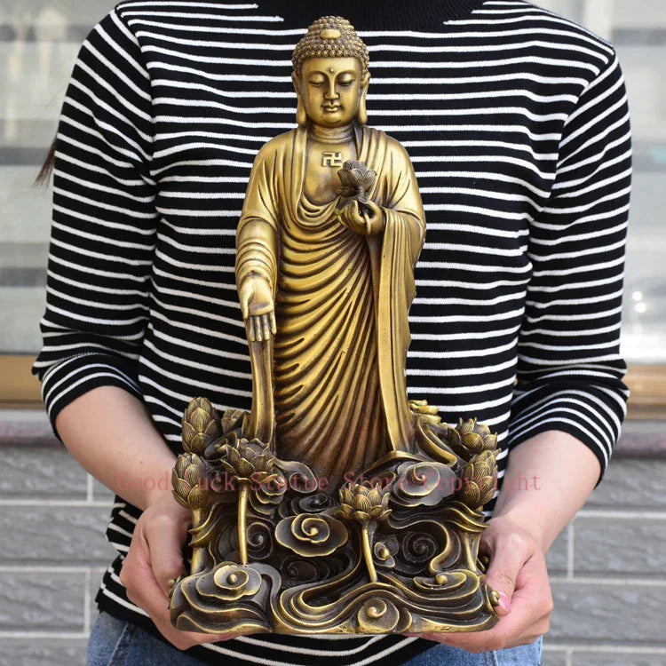 statue bouddha or classique decoration intérieur ornements details lotus protention entrée maison erotique traditionnelle