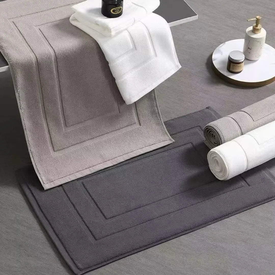 tapis bain absorbant coton blanc gris moderne texturé jacquard duveteux poils longs