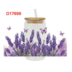 autocollants décoration diy fleurs illustration bocal verre transparent papillons roses lavande bois