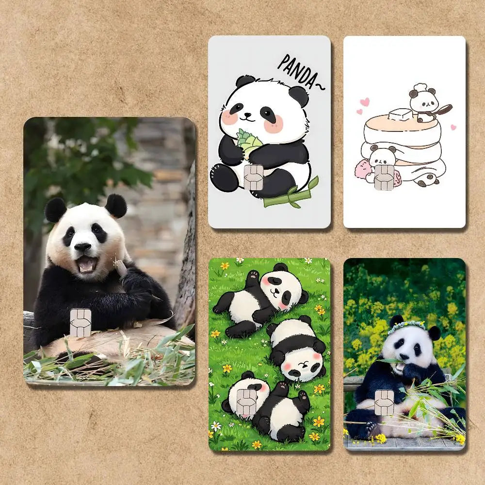cartes postales panda illustration mignonne verte blanche noire bébé panda bambou fleurs textes pandas