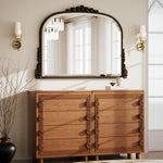 miroir salle bain bois naturel vintage classique motifs dorés vis fixations chambre