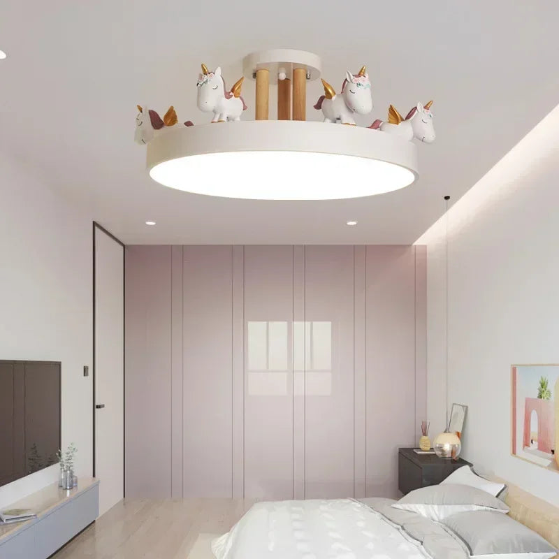 lampe moderne licorne rose blanche bleue chambre enfant coiffes fleurs