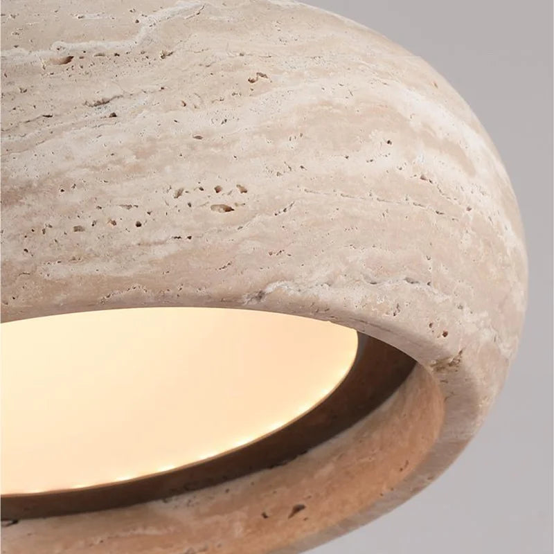 Lampe suspendue moderne minimaliste pierre marbrée beige brun clair texture naturelle opaques chambre restaurant