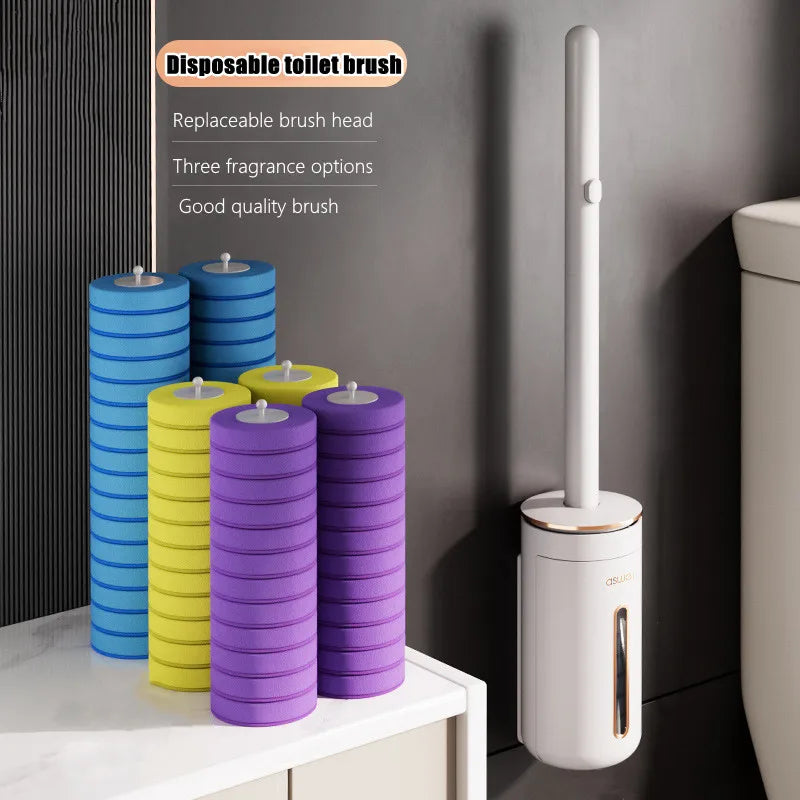 brosse toilette jetable fixée murale blanc bleu jaune violet rayures horizontales moderne kit têtes