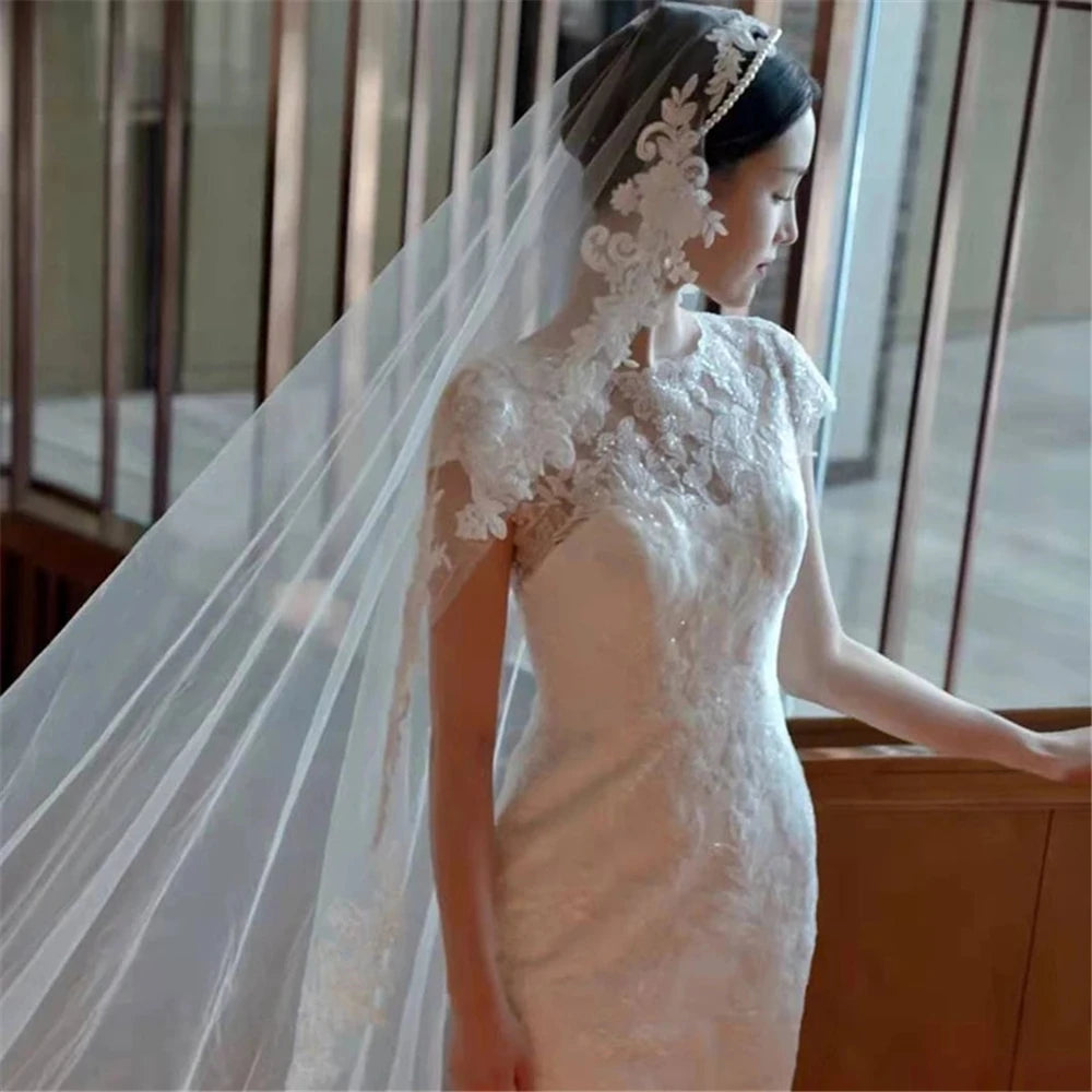 voile mariage blanc dentelle opaque élégant bordure dentelle paillettes scintillantes fixations invisibles accessoires