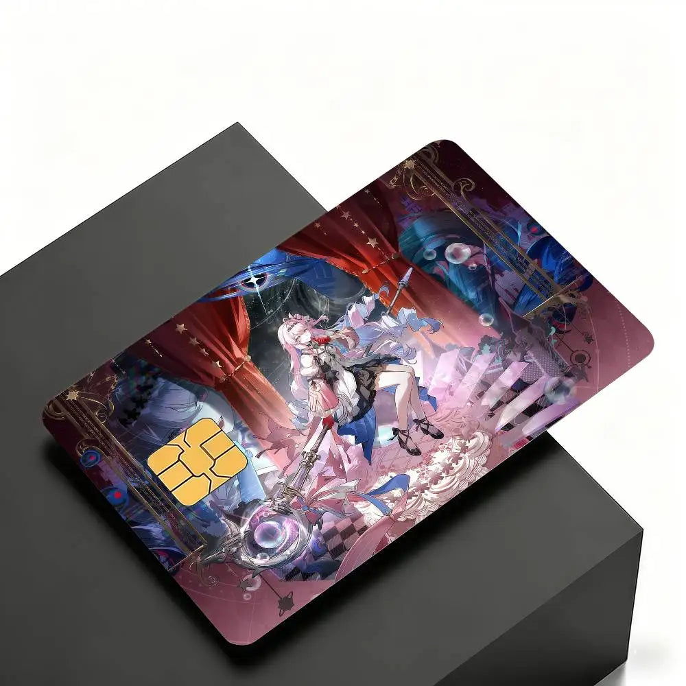 cartes crédit personnalisées anime fille étoiles adhésif rose bleu noir protégées transporte bancaire debit