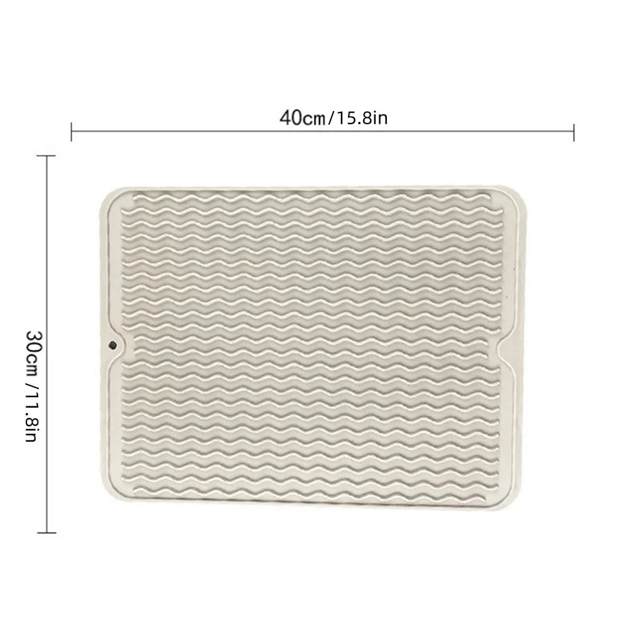 tapis cuisine silicone vert bleu gris moderne rayures ondulées assiette cônes baies 30x40cm