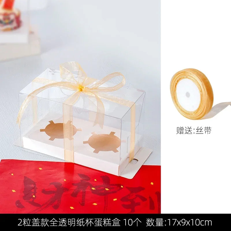 boîtes cupcakes transparentes modernes rubans décoratifs motifs colorés fêtes occasions cadeaux desserts élégantes variées