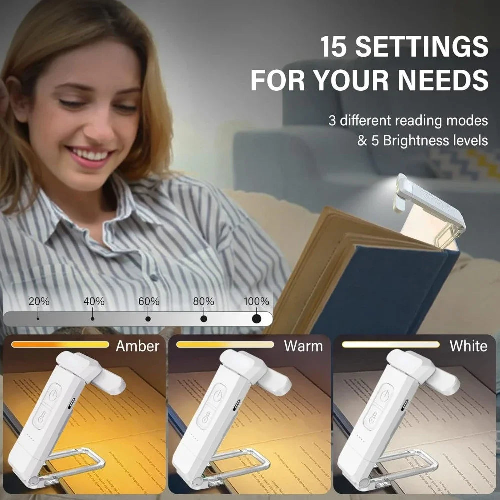 lampe lecture rechargeable led clip portable blanc trois couleurs adjustable charge type