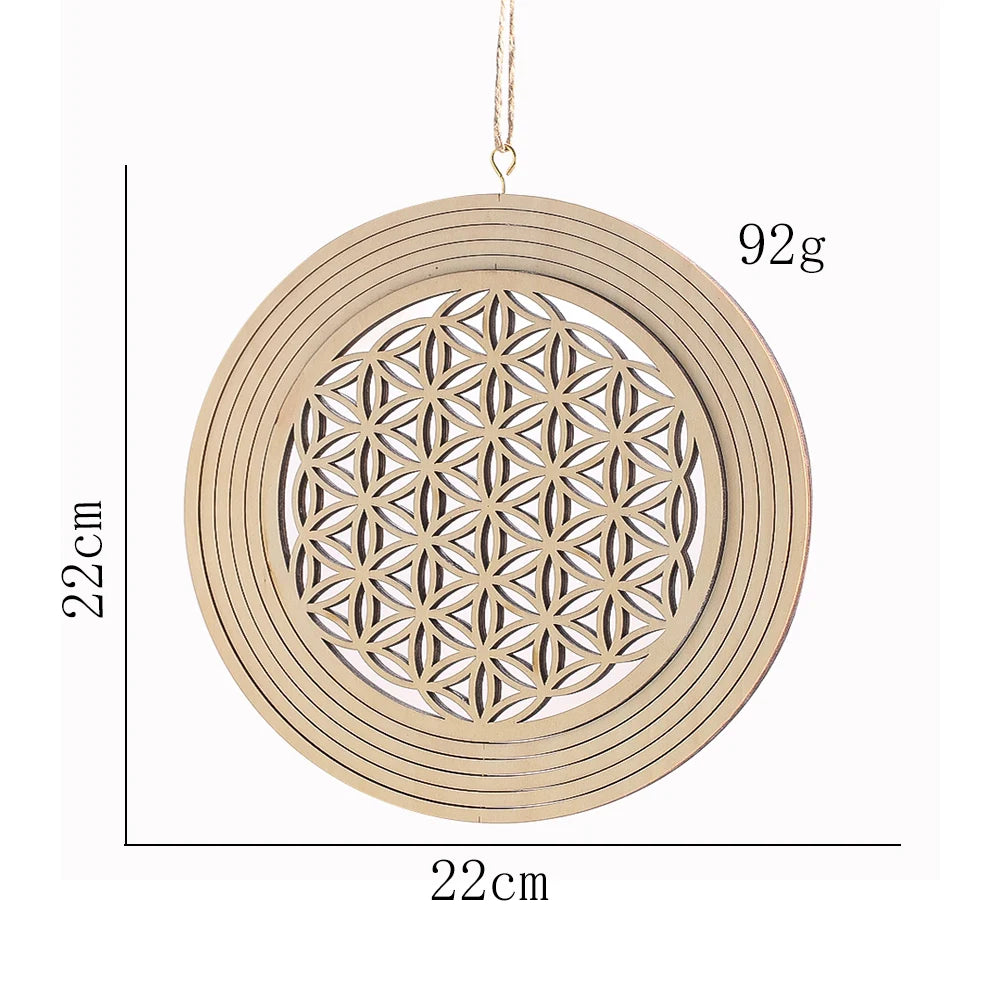 boucles d'oreilles fleur vie bois gravées minimaliste géométrique chainette corde naturel