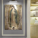 tableau religieux moderne toile ornements floraux motifs catholiques détails bleu doré noirDecorationMurrale