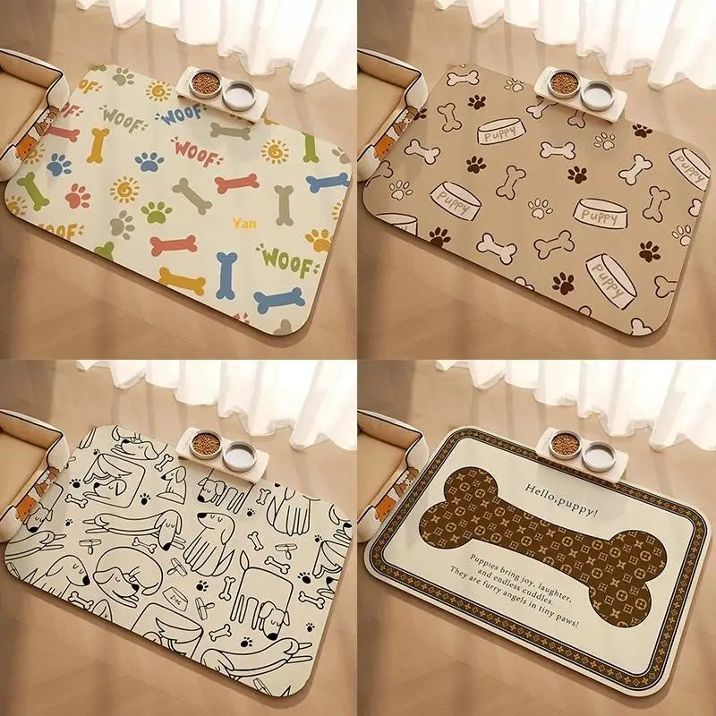 tapis animaux compagnie cuir imperméable sèche rapidement motifs chiots os pattes WOOF Sunday
