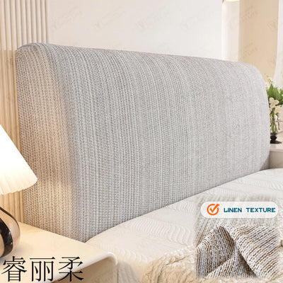 Housse tête de lit chenille extensible texture lin blanc