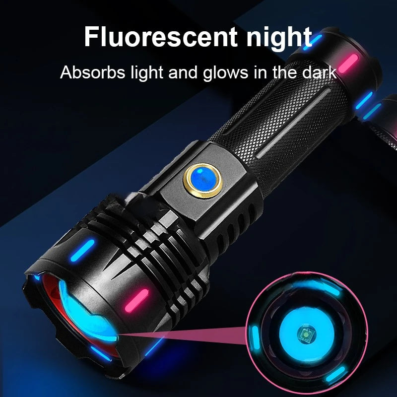 lampe torche led noire texturée moderne mode stroboscopique câble usb rechargeable intense