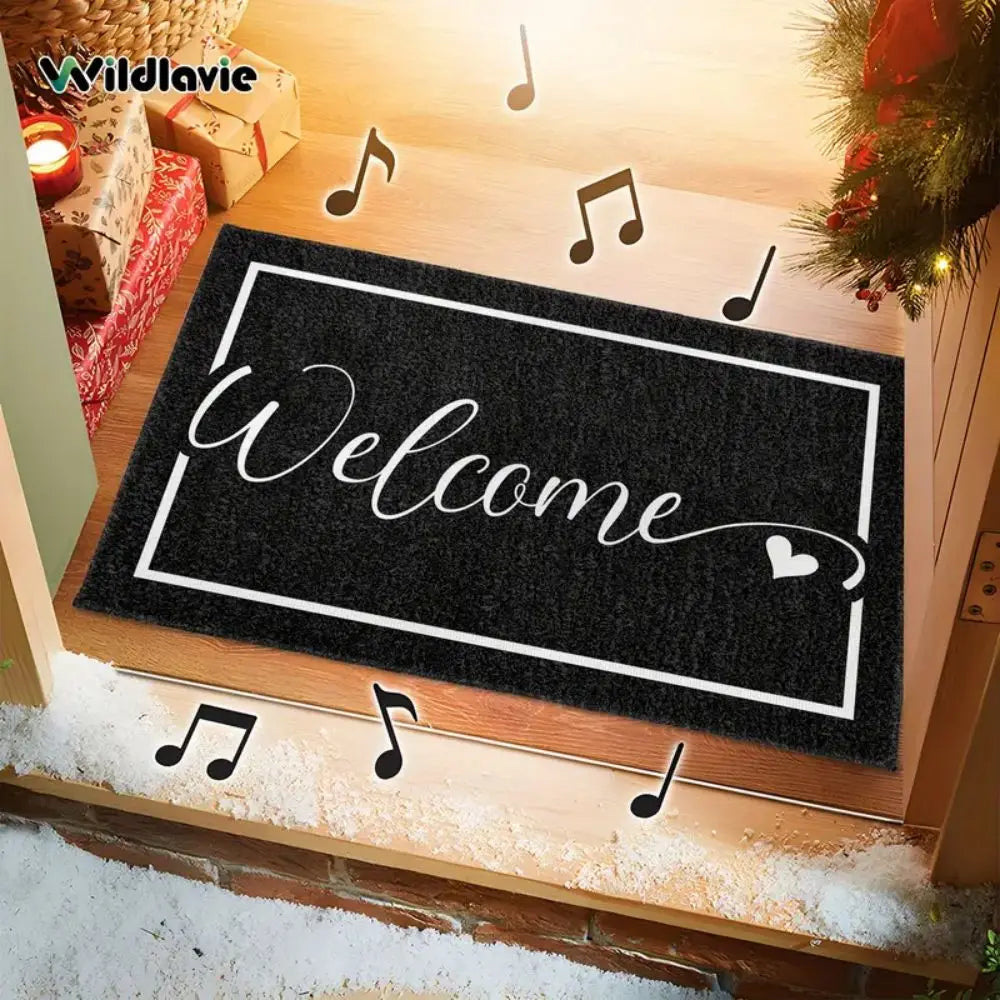 tapis d'entrée noir welcome moderne anti dérapant polyester machine lavable 50x80cm