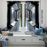 rideau futuriste noir argenté polyester opaque deux panneaux moderne industriel 75x166cm 105x230cm 130x210cm