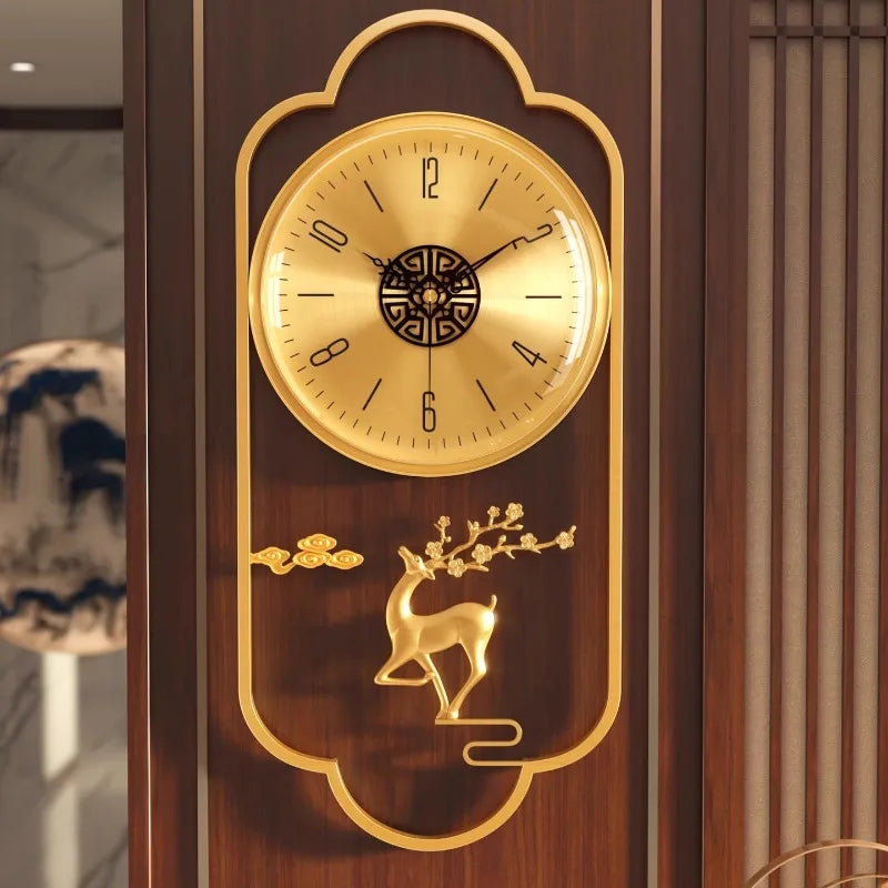 horloge murale moderne ornementée cerf fleurs prunier cadran transparent asiatique décoration