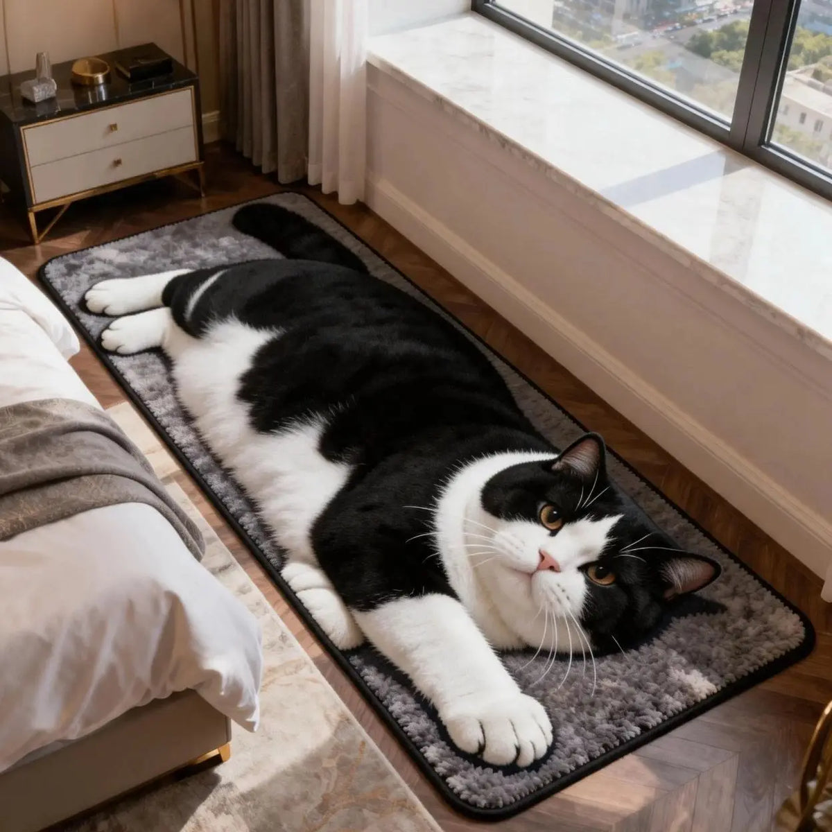 tapis gris imprimé chats moderne antidérapant hand washable durable résistant taches chambre bain