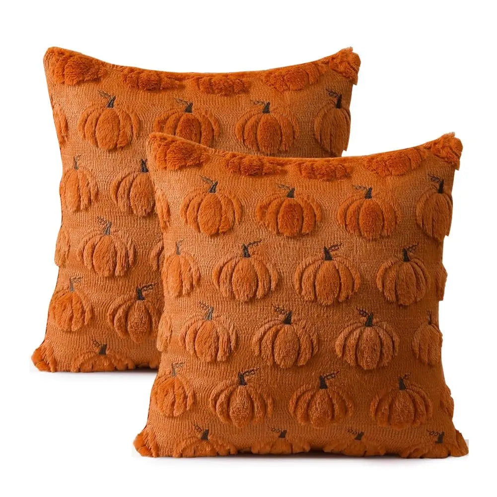 coussin carré orange citrouille automne décoration halloween zip invisible garnissage blanc polyester cotton