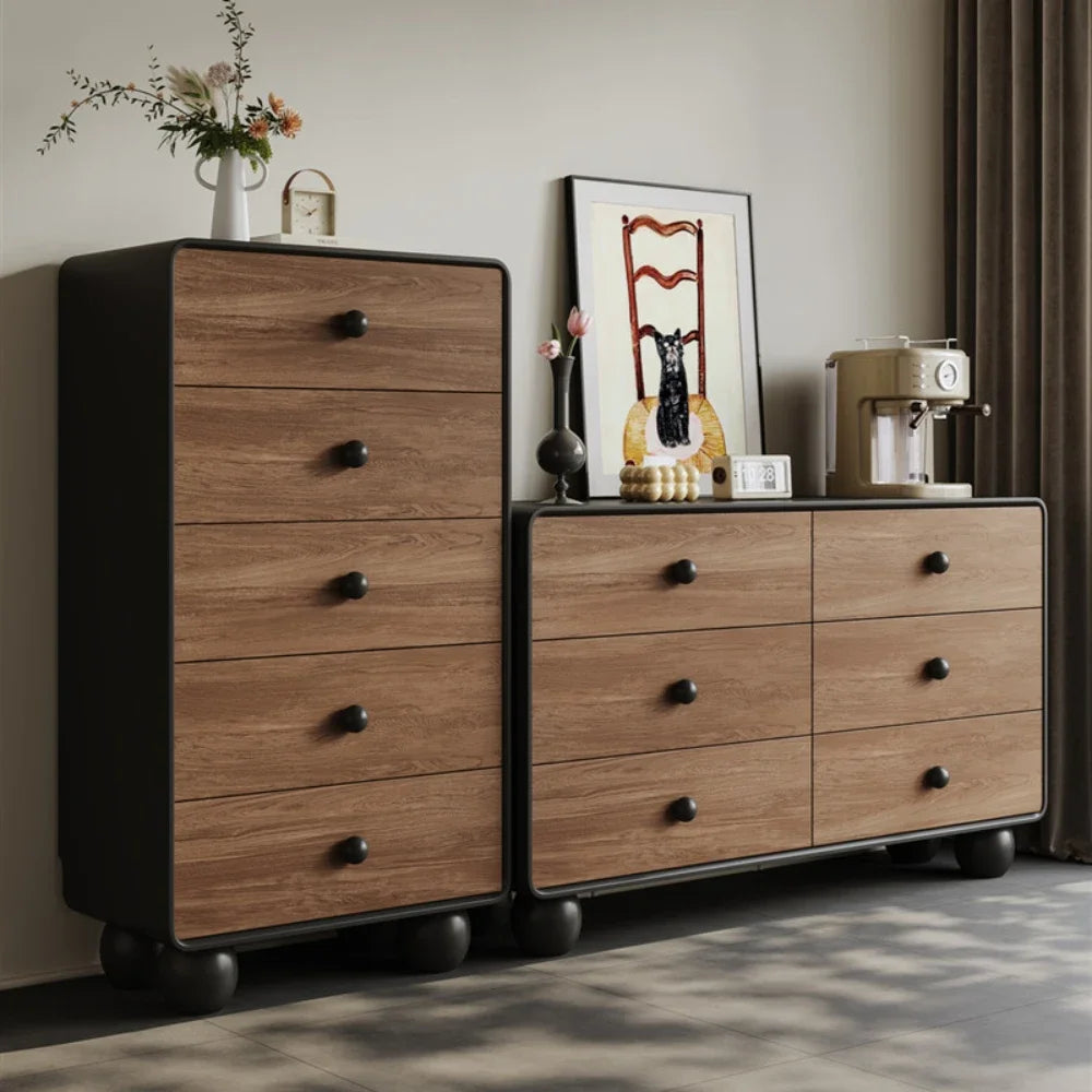 armoire moderne bois naturel salon noir finition lisse industrielle roulettes