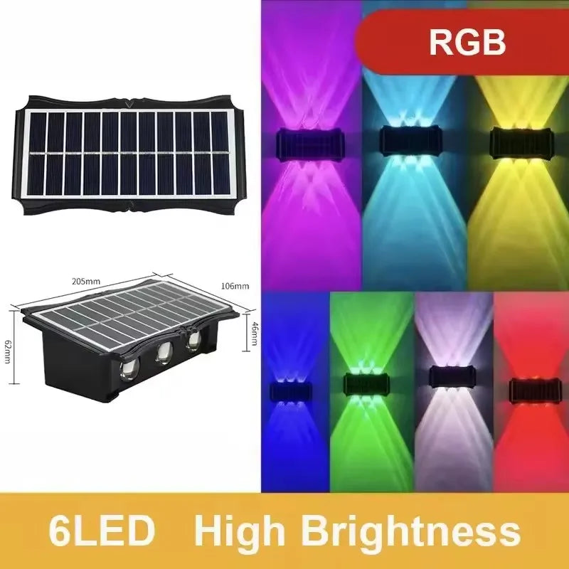 lumière solaire murale led éclairage haut bas moderne panneaux solaires intégrés noir jaune orange