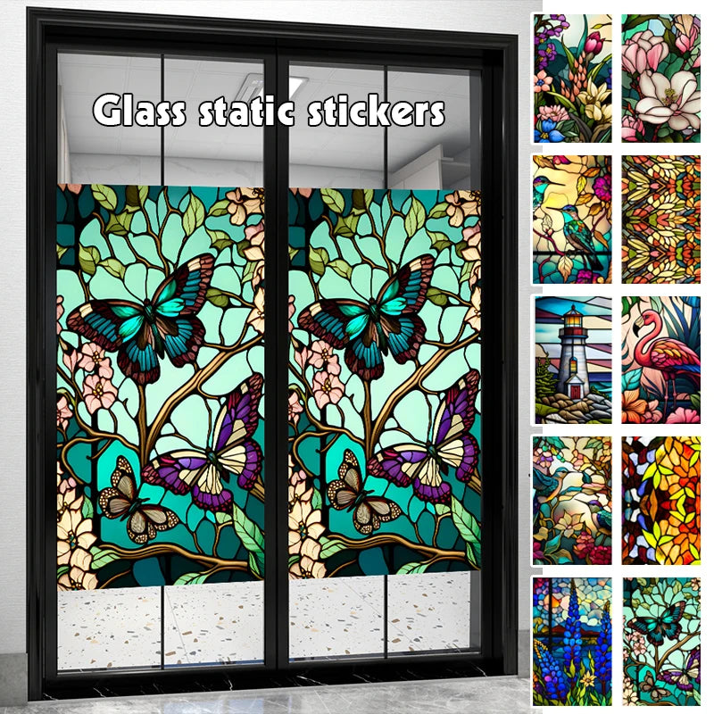 film décoratif autocollant vinyle verre motif fleurs papillons opacité protection thermique intérieur maison