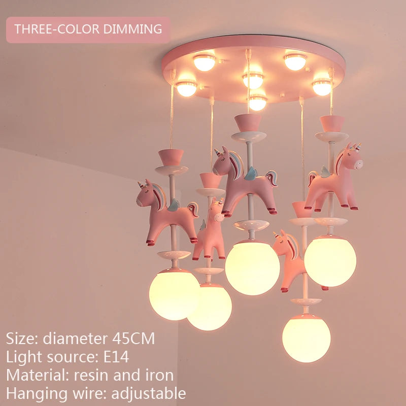 suspension lumineuse verre résine chevaux arc ciel moderne bleu rose enfant blanc contemporain