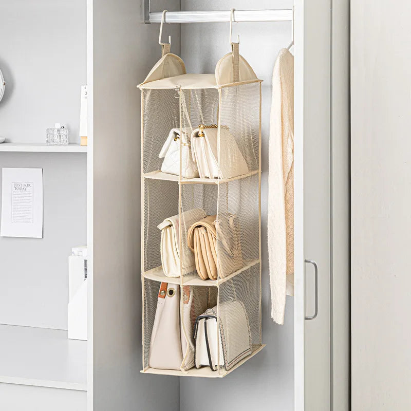 organisateur suspendu étagère armoire maille fine moderne réutilisable chambre beige clair opacité crochets multifonctionnel